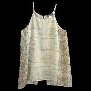 The Pyramid Collection Cream Snakekin Print Top Womens Size S Studded Metallic